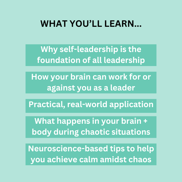 Description of what you'll learn inside the workshop. Master self leadership mini workshop neuroscience based strategies stress uncertainty fear calm mindset clarity control stress