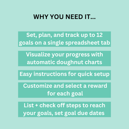 2025 Goal Planner Spreadsheet: A Google Sheets tool for setting, tracking, and achieving goals with progress charts, rewards, and customizable features.