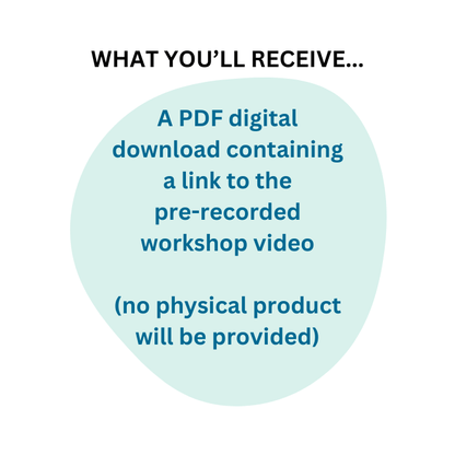 Text on a light blue circle with a white background, describing a PDF digital download containing a link to a pre-recorded workshop video. What You Will Receive Hard conversations on demand workshop how to have difficult conversations with confidence at work and at home