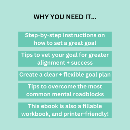 Goal-Setting and Achievement Guide: A fillable workbook to help you learn how to set and achieve goals, create plans, and stay motivated with actionable mindset strategies.