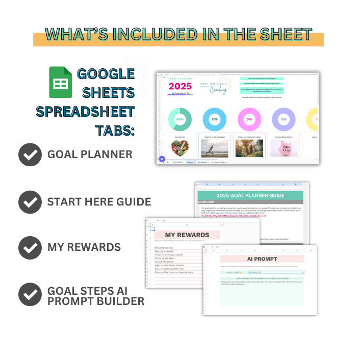 2025 Goal Planner Spreadsheet: A Google Sheets tool for setting, tracking, and achieving goals with progress charts, rewards, and customizable features.